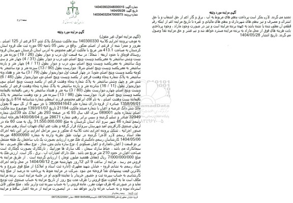 مزایده ششدانگ پلاک ثبتی 57 فرعی از 125 اصلی  