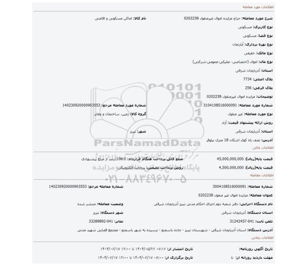 مزایده، مزایده اموال غیرمنقول 0202238