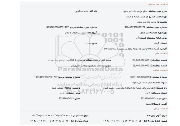 مزایده، مزایده مال غیر منقول