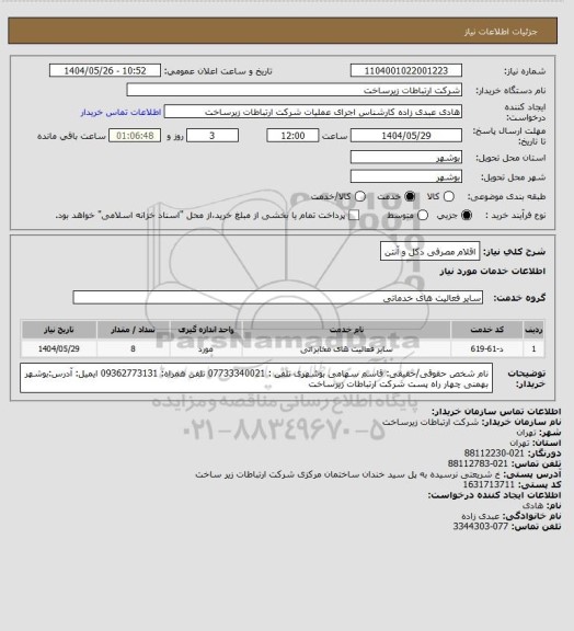 استعلام اقلام مصرفی دکل و آنتن