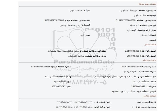 مزایده، ملک مسکونی
