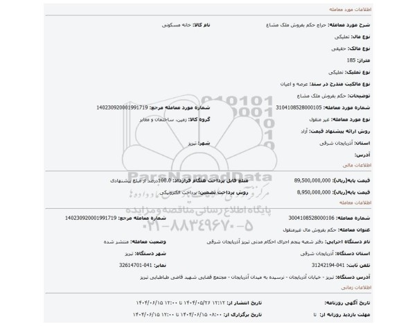 مزایده، حکم بفروش ملک مشاع