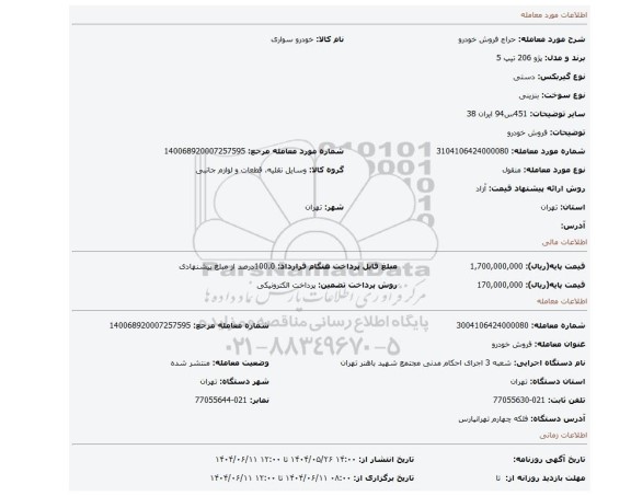 مزایده، فروش خودرو