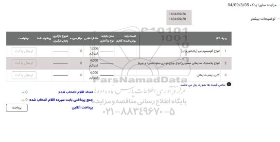 مزایده انواع آلومینیوم نرم رادیاتور و ...