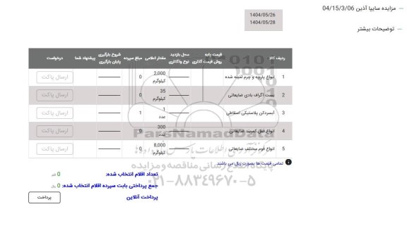 مزایده انواع پارچه و چرم لمینه شده..