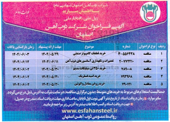 فراخوان مناقصه خرید قطعات کامپیوتر صنعتی... - نوبت دوم