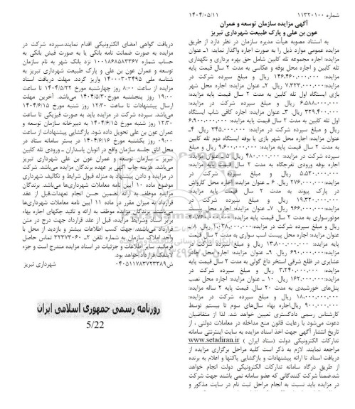 مزایده اجاره مجموعه تله کابین ...