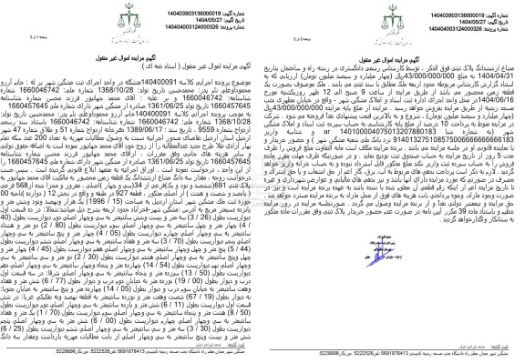 مزایده فروش سه دانگ از ششدانگ یک قطعه زمین با پلاک ثبتی 691 فرعی از 34 اصلی