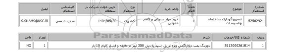 استعلام تعمیرونگهداری ساختمان وتاسیسات