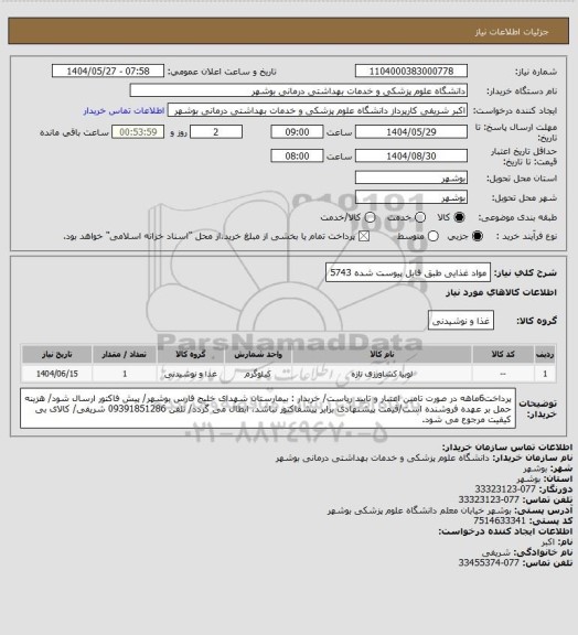 استعلام مواد غذایی طبق فایل پیوست شده 5743