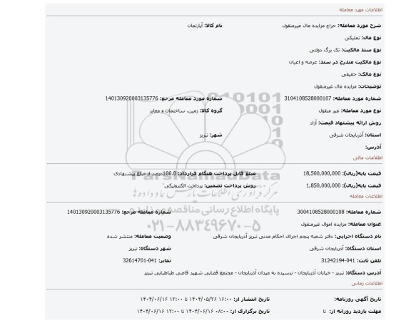 مزایده، مزایده مال غیرمنقول