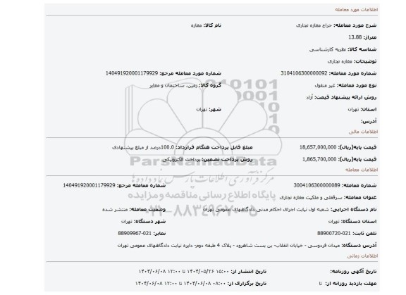 مزایده، مغازه تجاری