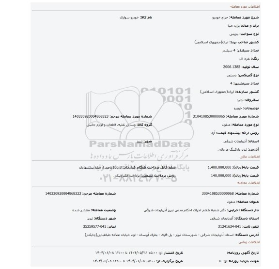 مزایده، خودرو