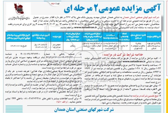 مزایده واگذاری حق بهره برداری واحدهای صنفی- نوبت دوم 