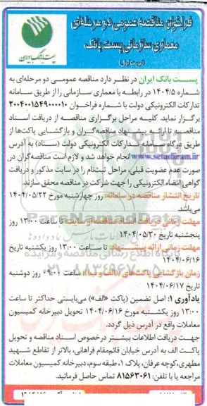 مناقصه معماری سازمانی پست بانک