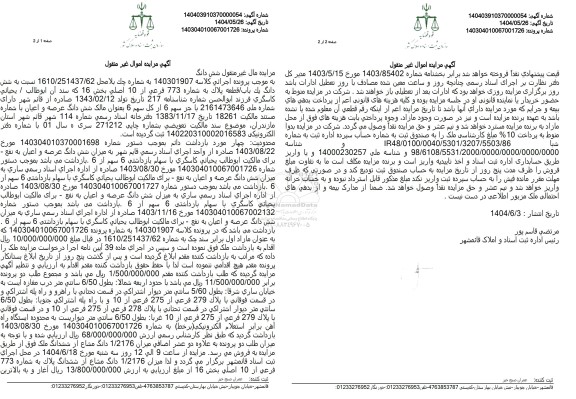 مزایده فروش یک باب قطعه پلاک به شماره 773 فرعی از 10 اصلی 