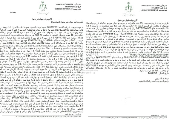 مزایده ملک مدیون از پلاک ثبتی شماره 13838 فرعی از 19 اصلی 