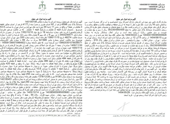 مزایده ششدانگ پلاک ثبتی 8596 فرعی از 92 اصلی مفروز و مجزا شده از 4177 فرعی از اصلی 