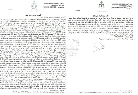 مزایده فروش مقدار 90 سهم مشاع از 96 سهم ششدانگ یک قطعه زمین جای خانه تحت پلاک ثبتی چهارصد و بیست فرعی