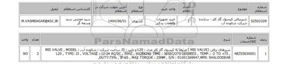استعلام شیربرقی کپسول گاز کلر - سازنده شرکت شالوده آب