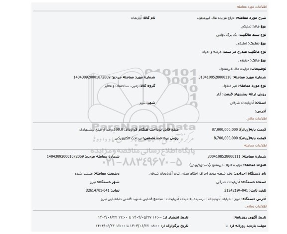 مزایده، مزایده مال غیرمنقول