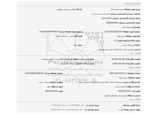 مزایده، مزایده ملک
