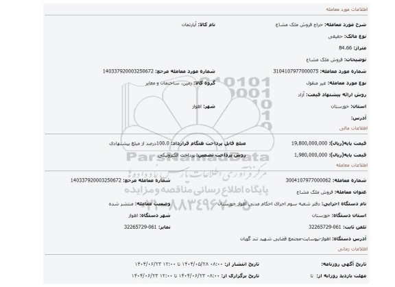 مزایده، فروش ملک مشاع