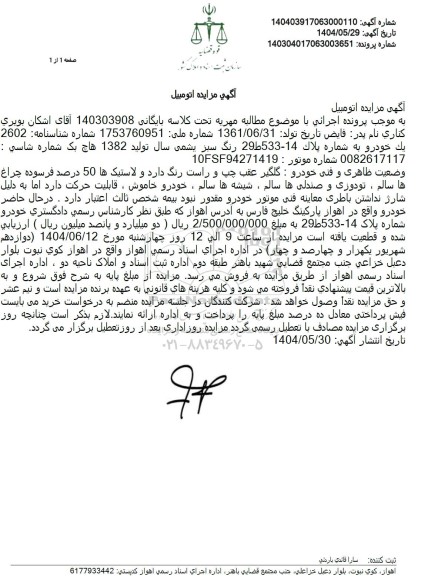 مزایده خودرو هاچ بک رنگ سبز یشمی