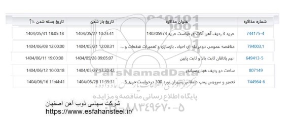استعلام، مناقصه خرید 3 ردیف آهن آلات...