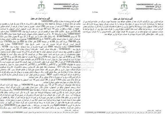 مزایده دو دانگ مشاع از ششدانگ یک قطعه خانه بخش 14 