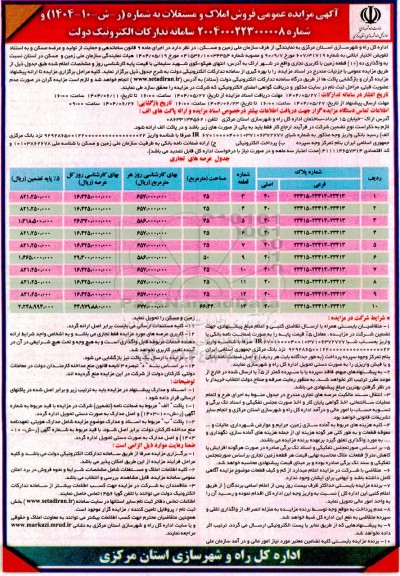  مزایده عمومی فروش املاک و مستغلات 