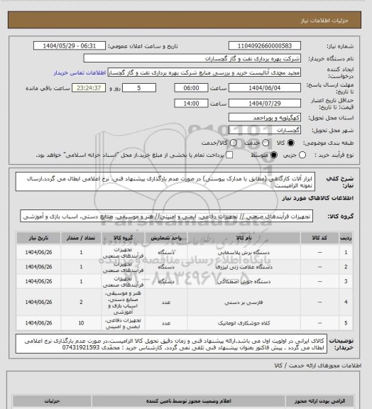 استعلام ابزار آلات کارگاهی، سامانه تدارکات الکترونیکی دولت
