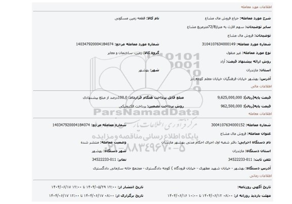 مزایده، فروش مال مشاع