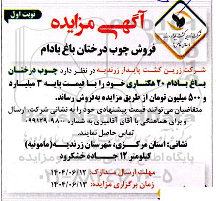 مزایده فروش چوب درختان باغ بادام 20 هکتاری