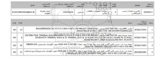 استعلام باکس و جعبه از جنس فایبرگلاس