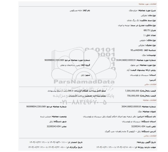 مزایده، ملک