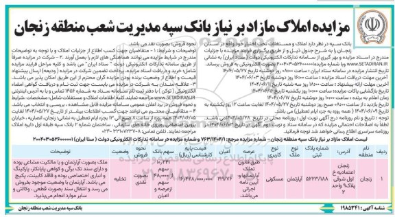 مزایده فروش املاک و مستغلات با کاربری آپارتمان مساحت 199.76 متر 