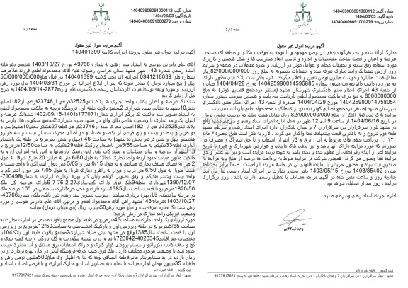 مزایده فروش ششدانگ یک واحد تجاری با پلاک ثبتی 32525  فرعی از 23746 فرعی از 182 اصلی