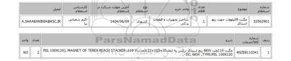 استعلام مگنت 6کیلووات جهت ریچ استاکر