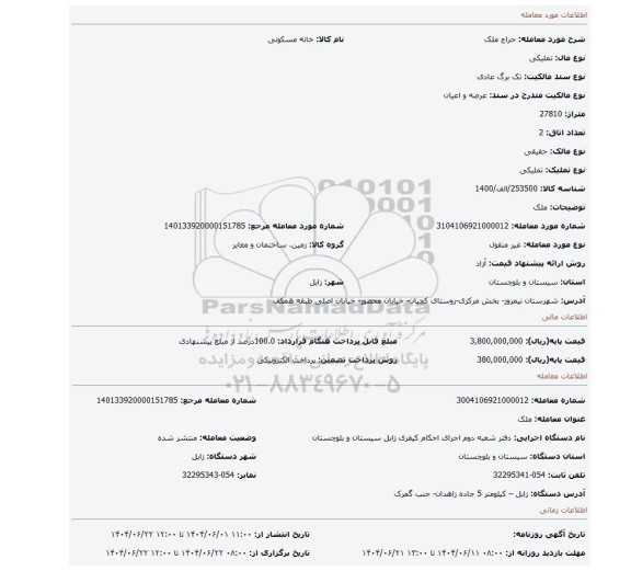 مزایده، ملک