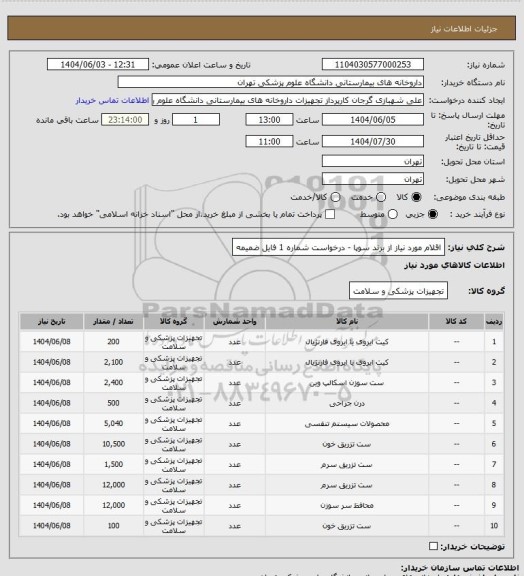 استعلام اقلام مورد نیاز از برند سوپا - درخواست شماره 1
فایل ضمیمه