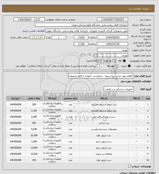 استعلام اقلام مورد نیاز از برند سوپا - درخواست شماره 1
فایل ضمیمه