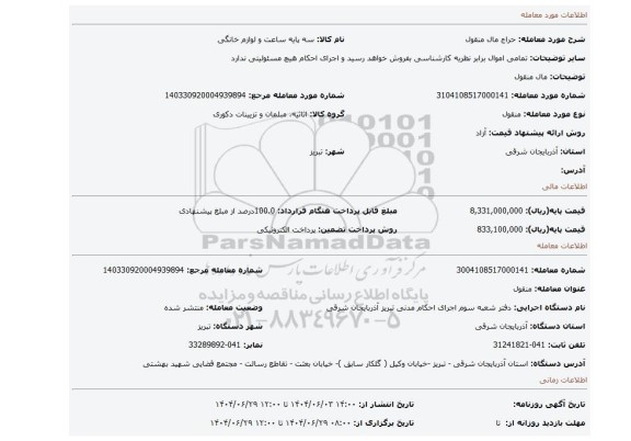 مزایده، مال  منقول