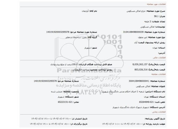 مزایده، اماکن مسکونی