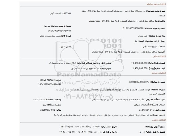 مزایده،  مارالان ساری زمی - ده متری گلستان کوچه صبا- پلاک 90 - طبقه همکف