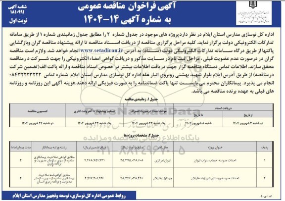 مناقصه احداث مدرسه ...