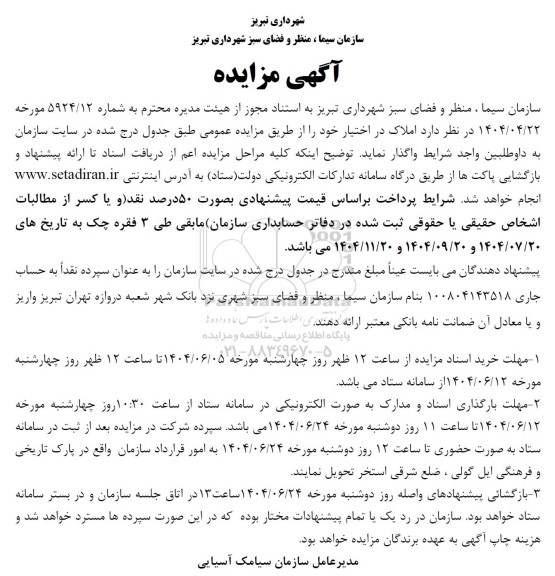 مزایده واگذاری املاک