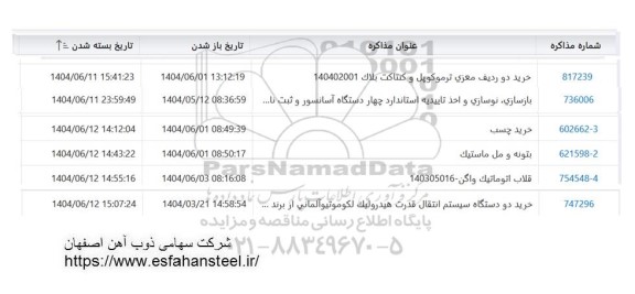 استعلام خرید دو ردیف مغزی ترموکوپل و کنتاکت بلاک ...