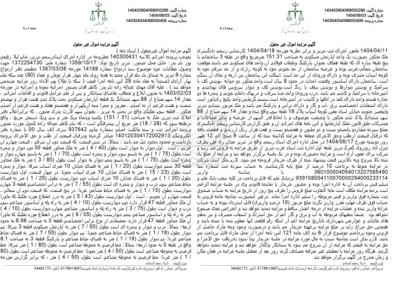 مزایده مقدار 14 سهم مشاع از 88 سهم ششدانگ یک قطعه آپارتمان