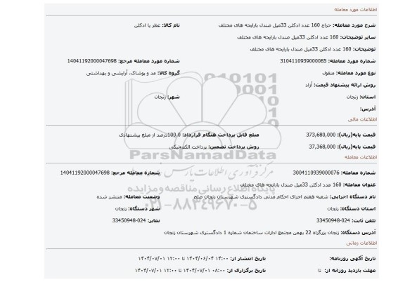 مزایده، 160 عدد ادکلن 33میل صندل بارایحه های مختلف